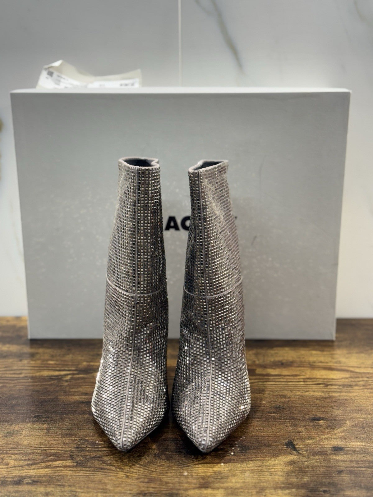 Lola Cruz stivaleletto  con strass plomo gun metal luxury boot woman 40