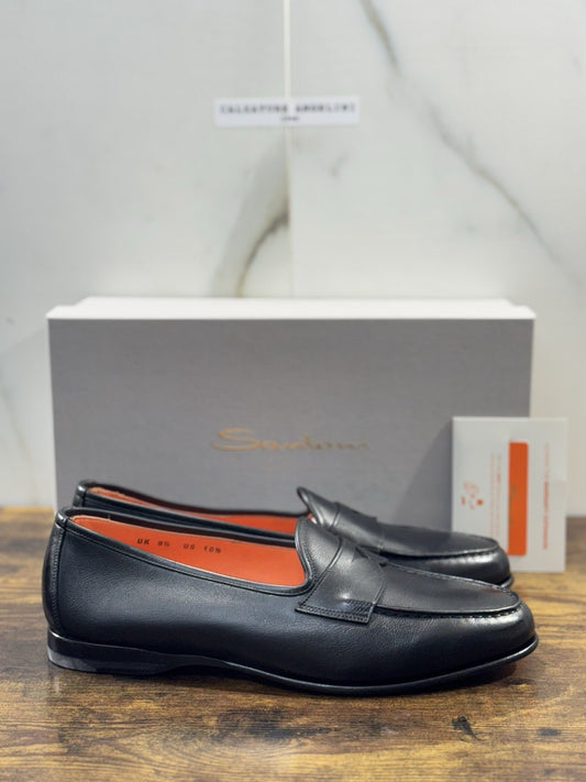 Santoni Mocassino Belgian  Pelle Nero Luxury Santoni Scarpa Uomo 43.5