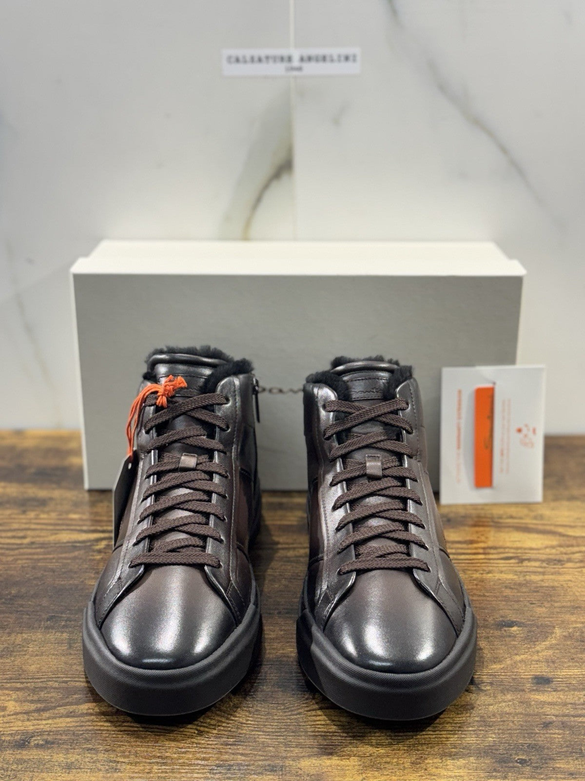 Santoni Sneaker Pelle Marrone Pelliccia  Luxury Men Santoni Shoes Icon Uomo 43