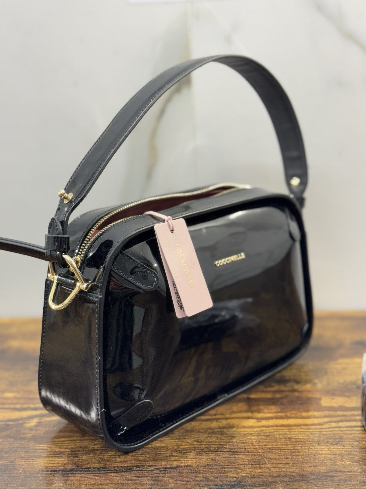 Coccinelle Borsa Maleta Pelle Nera Lucida 100% Pelle Made In Italy Donna