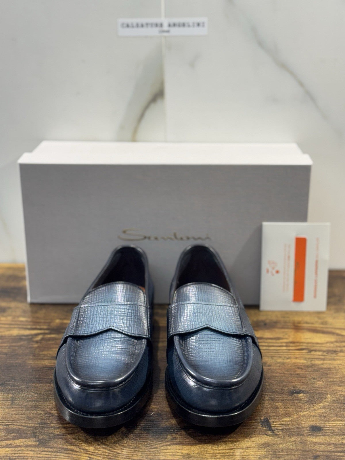 Santoni Mocassino Goodyear Pelle Blu      Luxury Santoni Scarpa Uomo 40