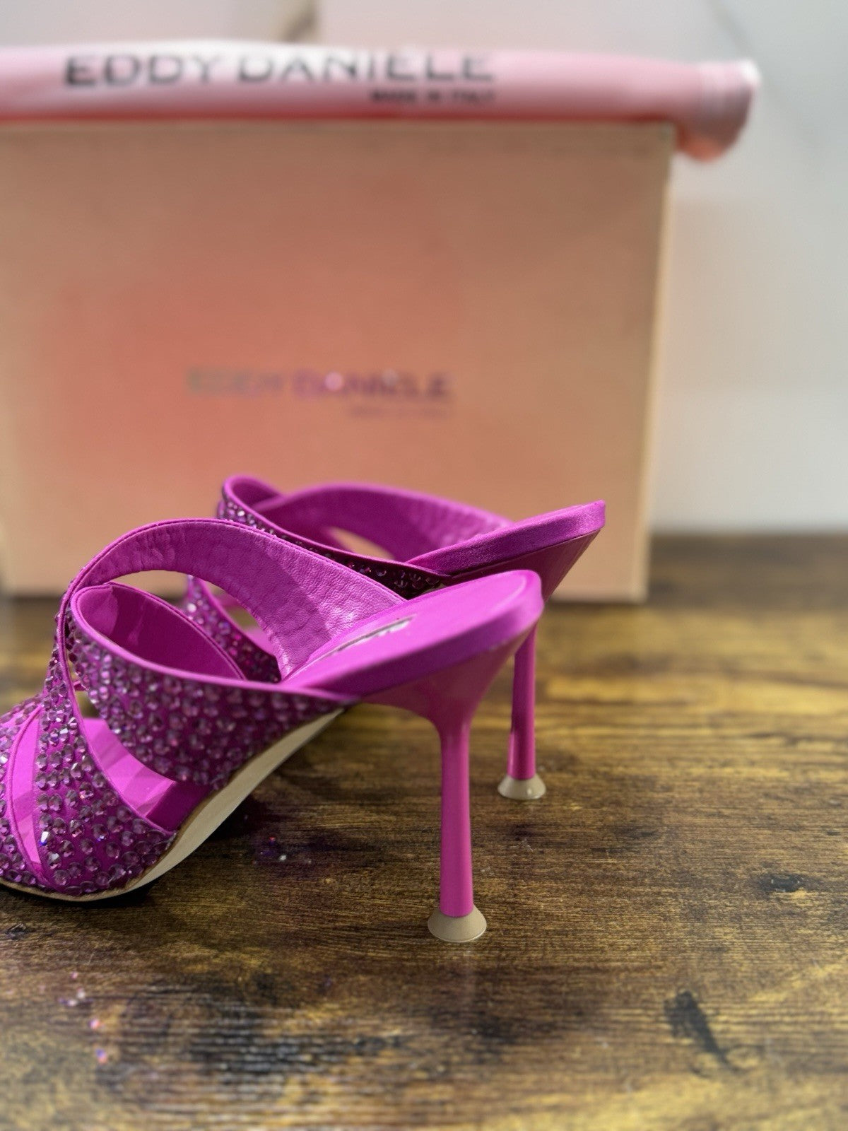 Eddy Daniele Sandalo Magenta   Real Swarovski Con Tacco Donna 37.5