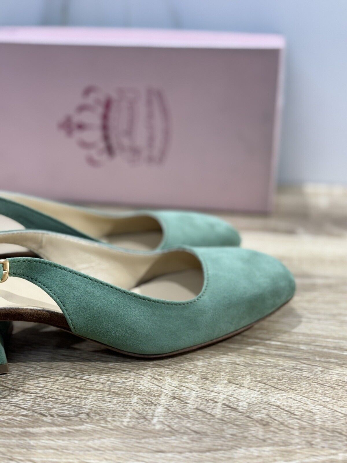 L’ARIANNA Scarpa Donna Sling Back Pelle Suede Verde   Made In Italy 38