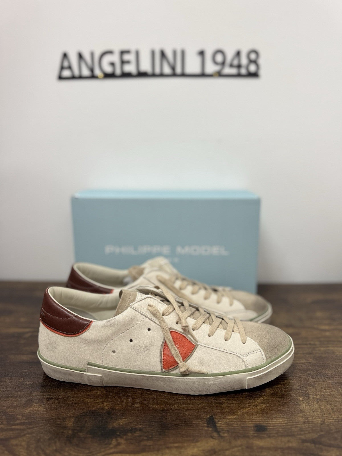 Philippe Model Paris Low Pelle Latte Orange      Casual Sneaker Uomo 43