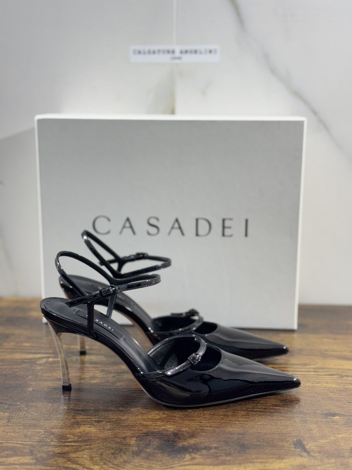 Casadei Sling Back Donna In Pelle Nera Tacco Blade Luxury Woman Casadei 38