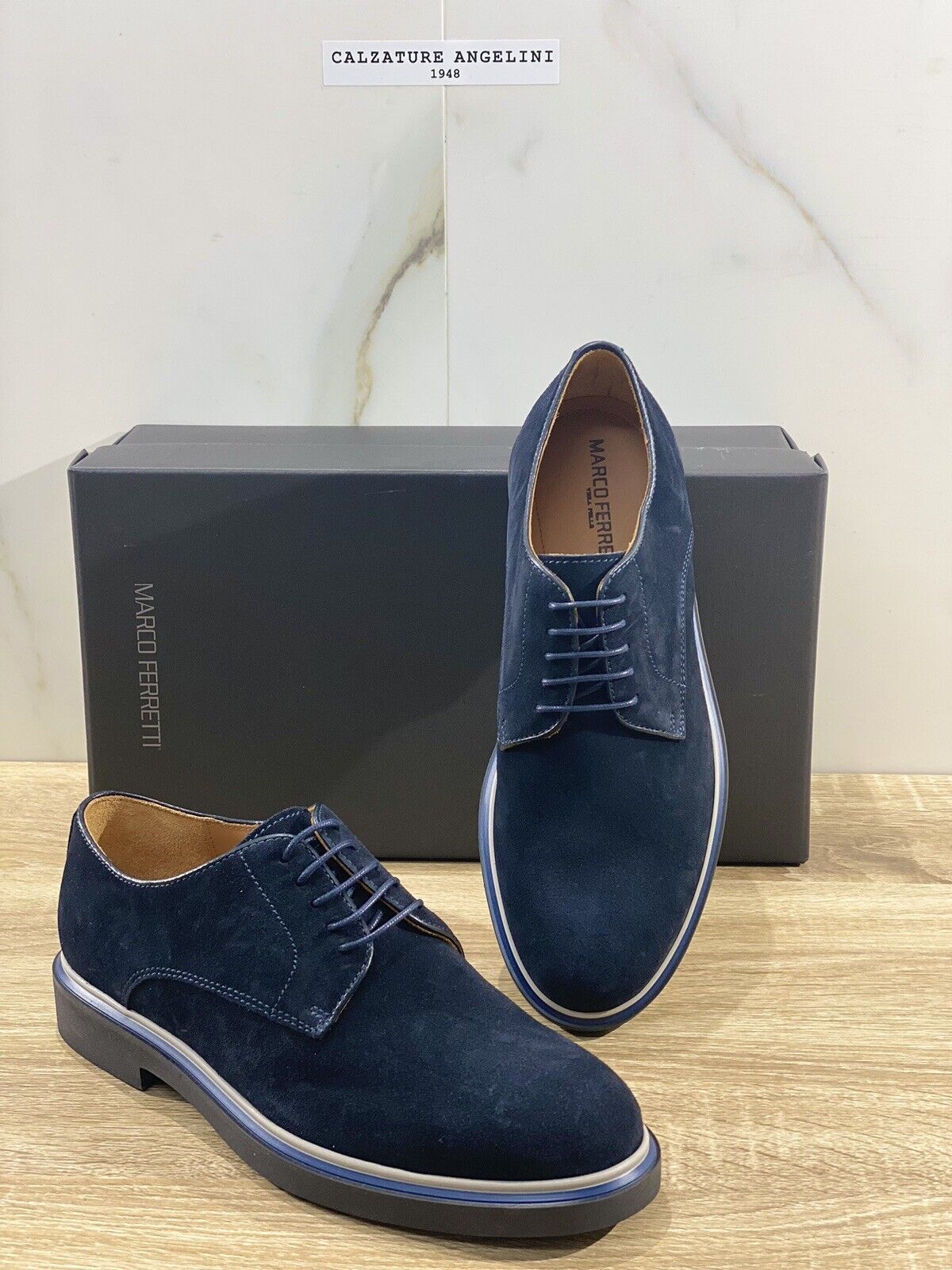 Marco Ferretti Derby uomo fondo Gomma  made in italy Suede Blu 42