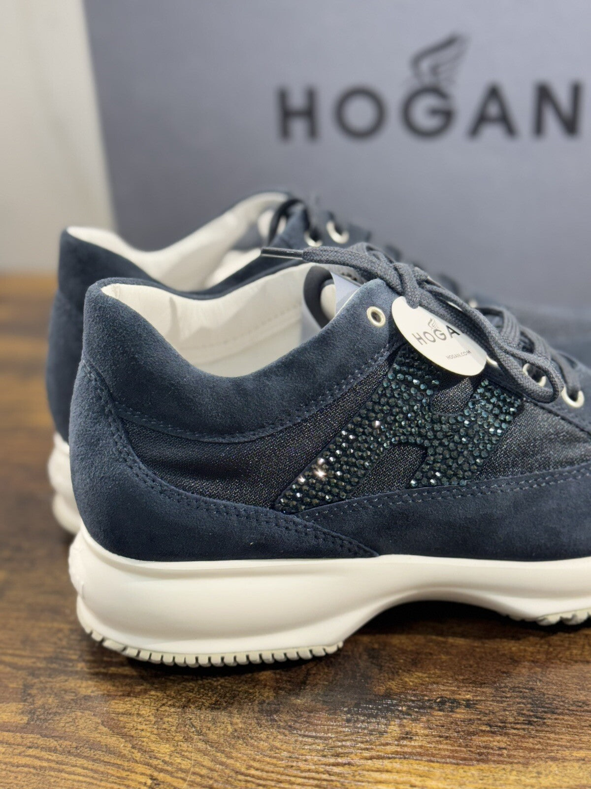 Hogan Interactive Donna Sneaker  H Strass  Suede Blu Luxury Hogan 38