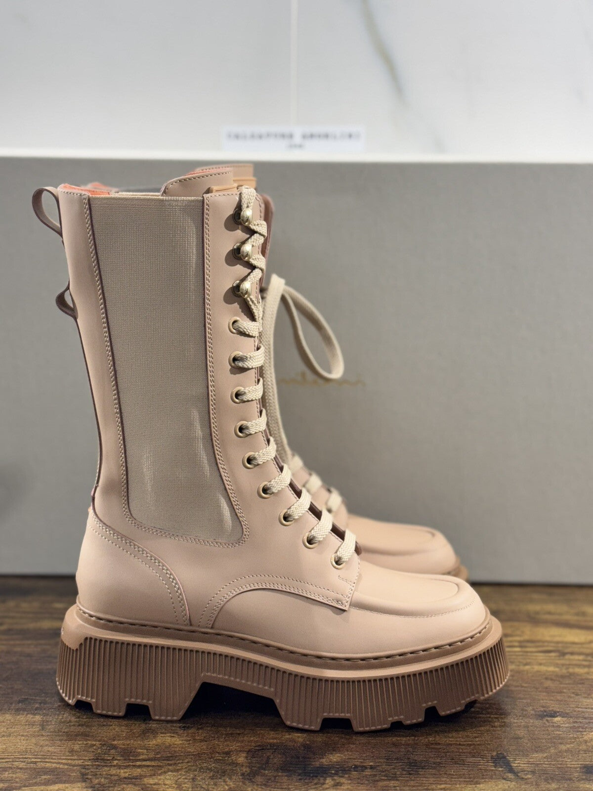 Santoni Combat Boot Donna Pelle Beige Casual Luxury Boot Woman Santoni 36