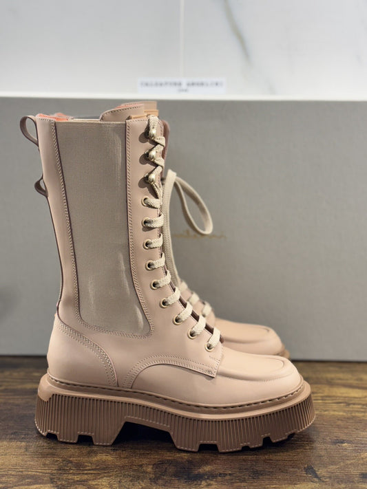 Santoni Combat Boot Donna Pelle Beige Casual Luxury Boot Woman Santoni 36