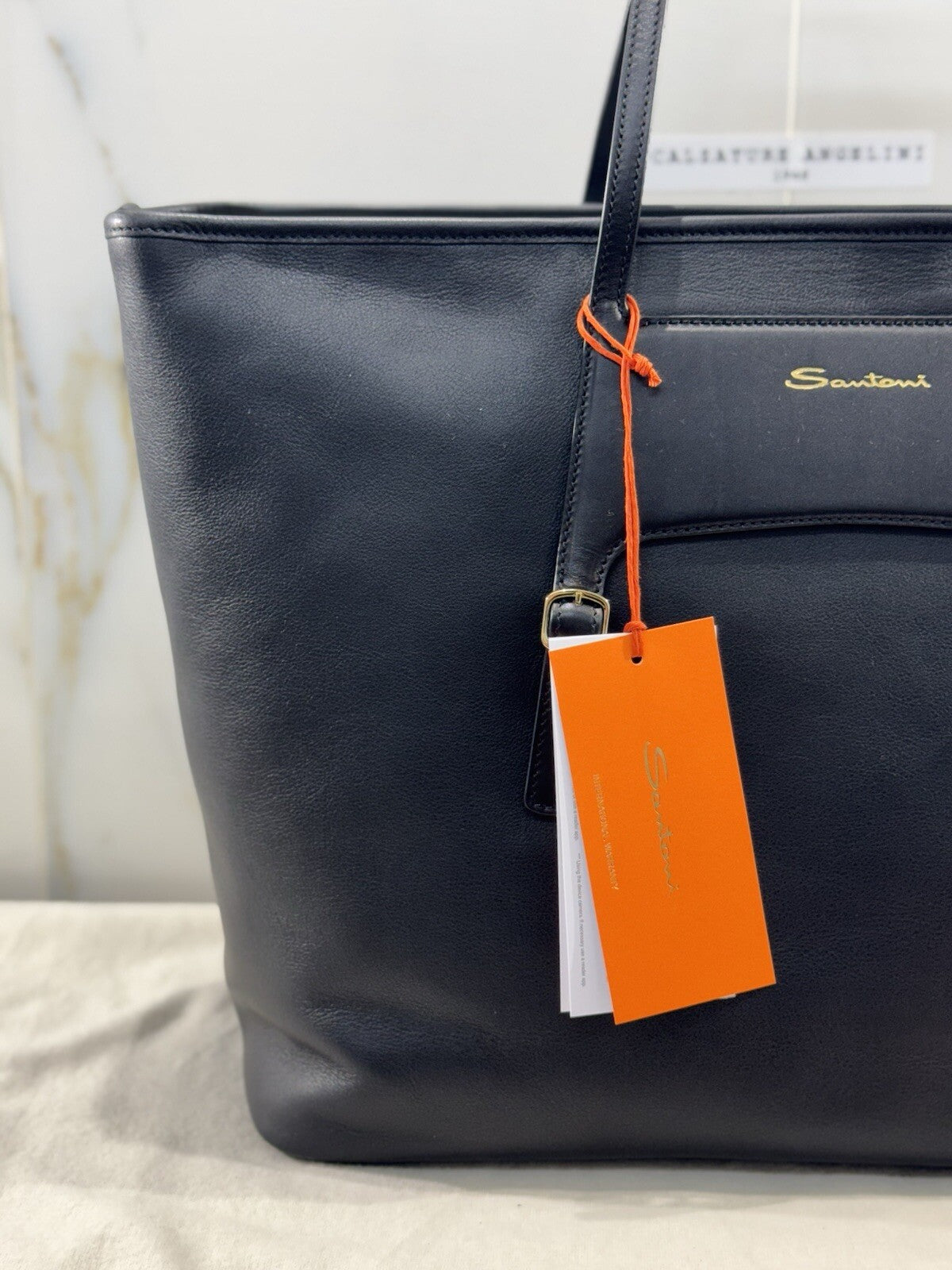 Borsa Santoni Donna Maxy Shopping In Pelle Nera Luxury Woman Bag Santoni 