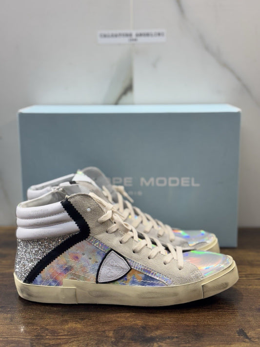 Philippe Model Paris High Top  Sneaker Pelle Silver  Donna 40