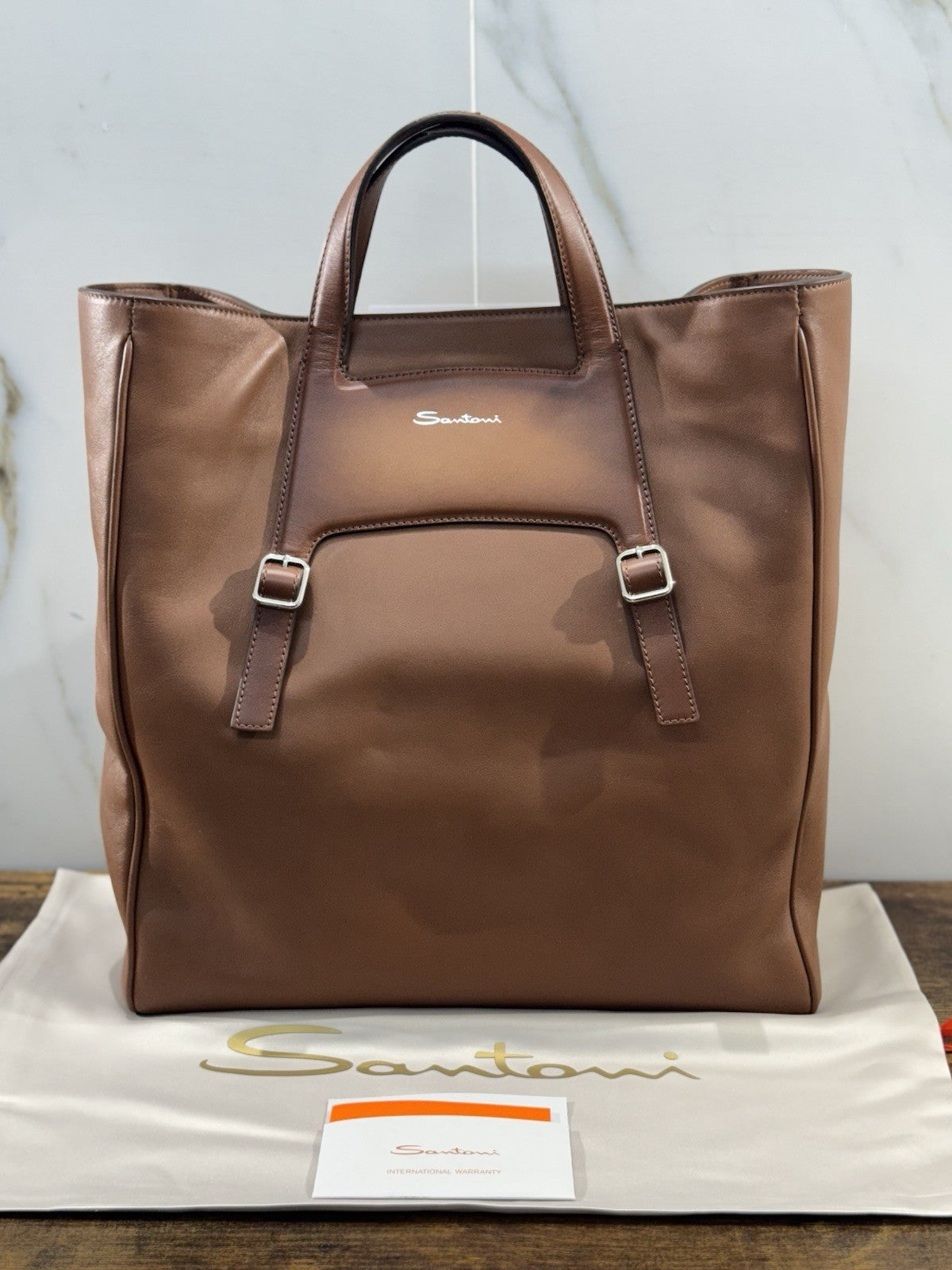 Borsa Santoni Uomo  Double Shopping  In Pelle Cuoio  Luxury Men Bag Santoni