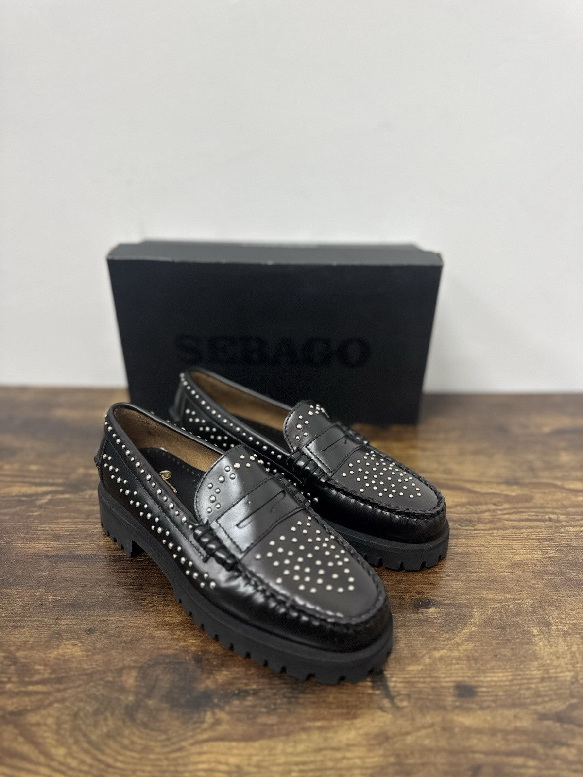 Sebago Dan Lug Studs Pelle Nero Mocassino Sebago Donna 38