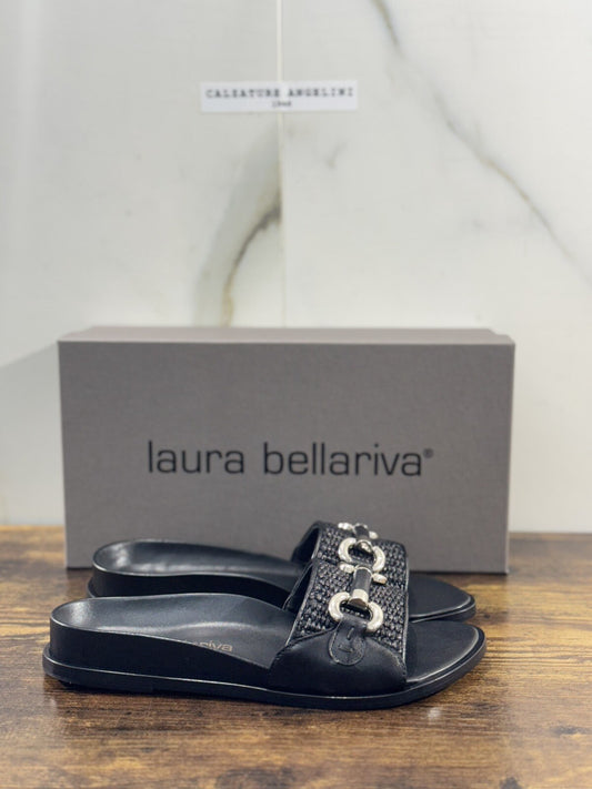 Laura Bellariva Sandalo Donna In Pelle Nera Made In Italy 39