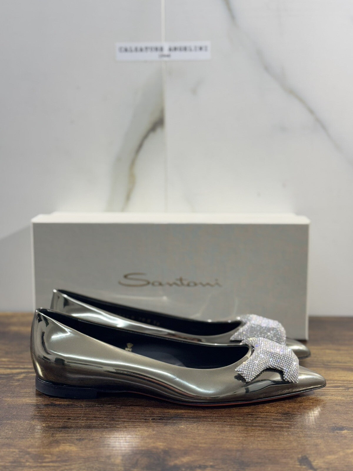 Santoni Ballerina   Donna Pelle Silver    Luxury  Woman Santoni Shoes 38