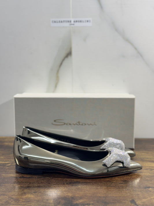 Santoni Ballerina   Donna Pelle Silver    Luxury  Woman Santoni Shoes 38