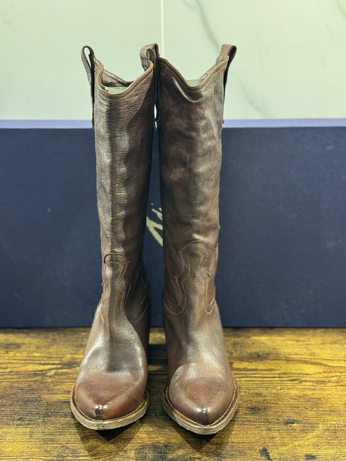 Stivale Cesare Marinucci Texano  Fatto A Mano Pelle Brown  Made in Italy 37