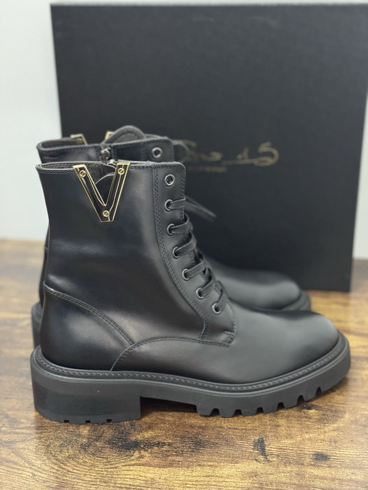 Via Roma 15 Stivaletto Anfibio Pelle Nera Casual Donna 37