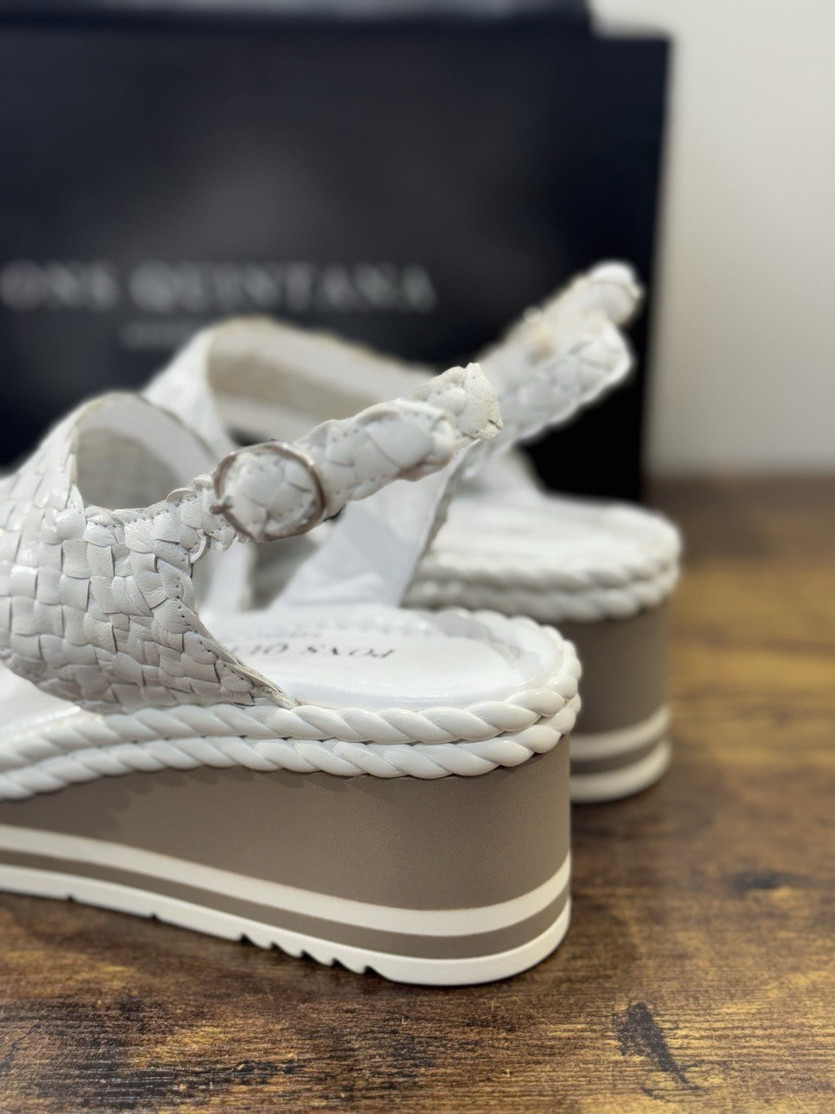 Pons Quintana Sandalo Padova  Donna   Pelle Bianca     Handmade Con Zeppa 36