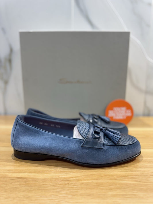 Santoni Mocassino Tassel Suede Light Blue Casual Santoni Goodyear Uomo  43.5