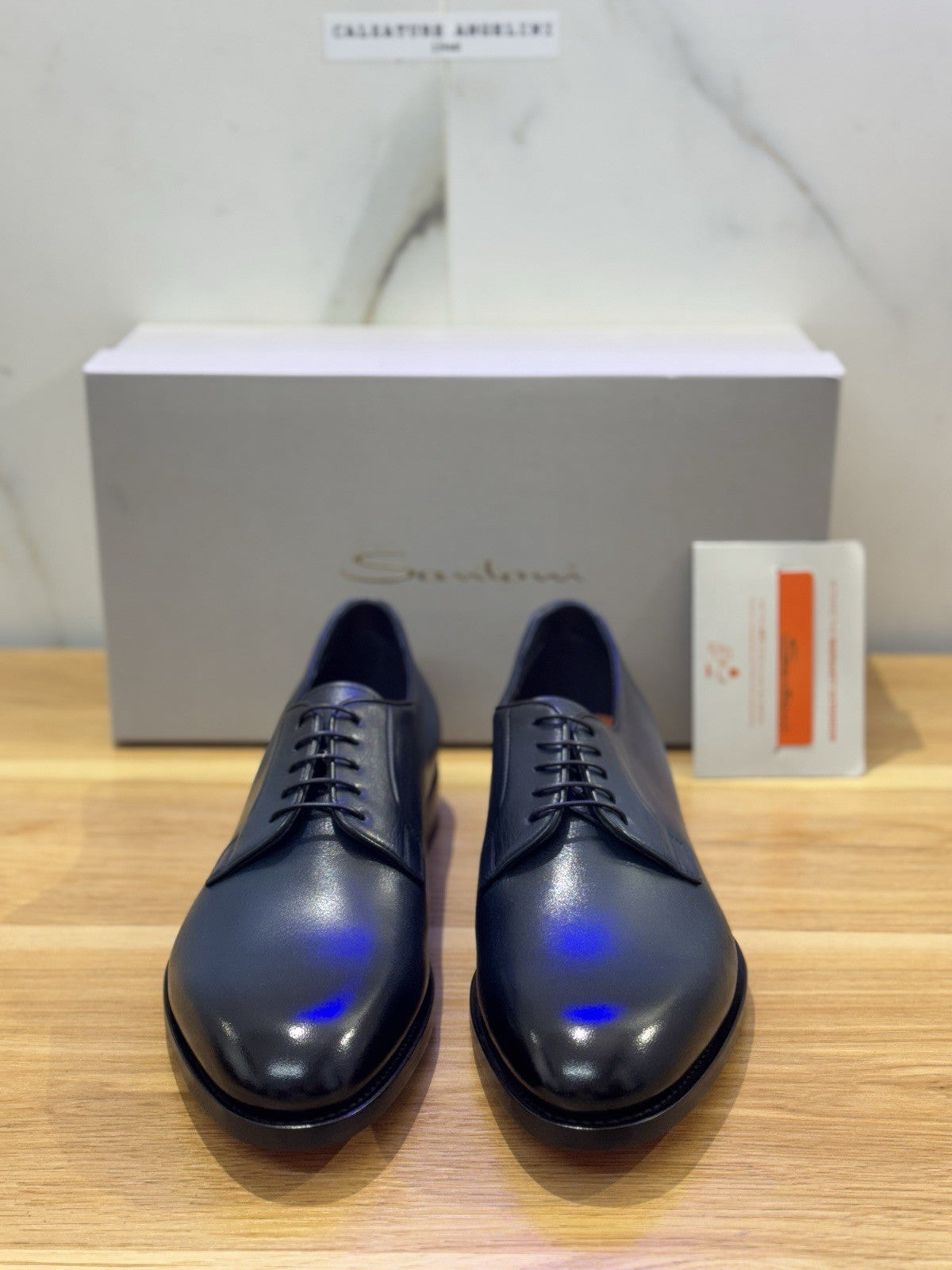 Santoni Derby Pelle Blu Goodyear Fondo Cuoio Luxury Santoni Scapra Uomo 42,5