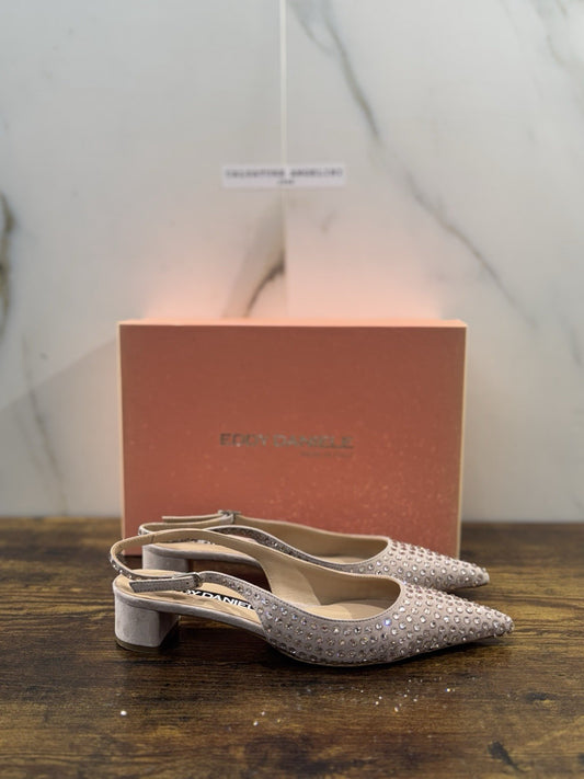 Eddy Daniele Sandalo Sling Back Nude    Real Swarovski Con Tacco Donna 40