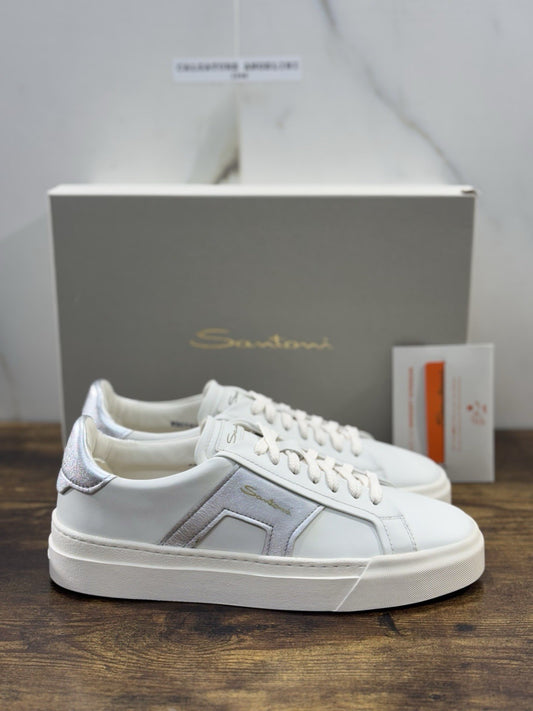 Santoni DBS  Sneaker Pelle Bianca Silver  Luxury Scarpe Santoni Donna 40
