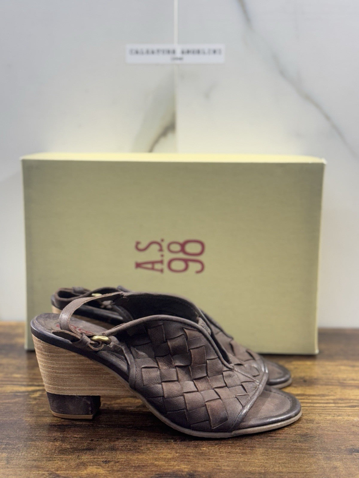A.s. 98 Sandalo Pelle Fondente Intreccio Con Tacco Donna 40