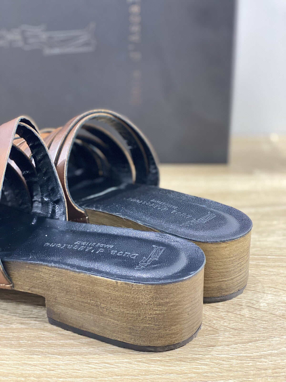 Duca D’ascalona Zoccolo Nanette Donna Fatto A Mano Vero Legno Pelle Cuoio 40
