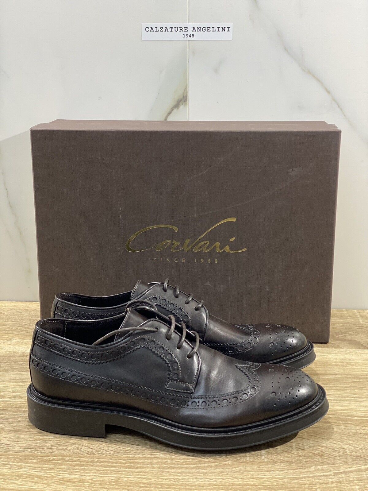 Corvari Scarpa uomo derby Brogue pelle Marrone fondo Gomma Double 41