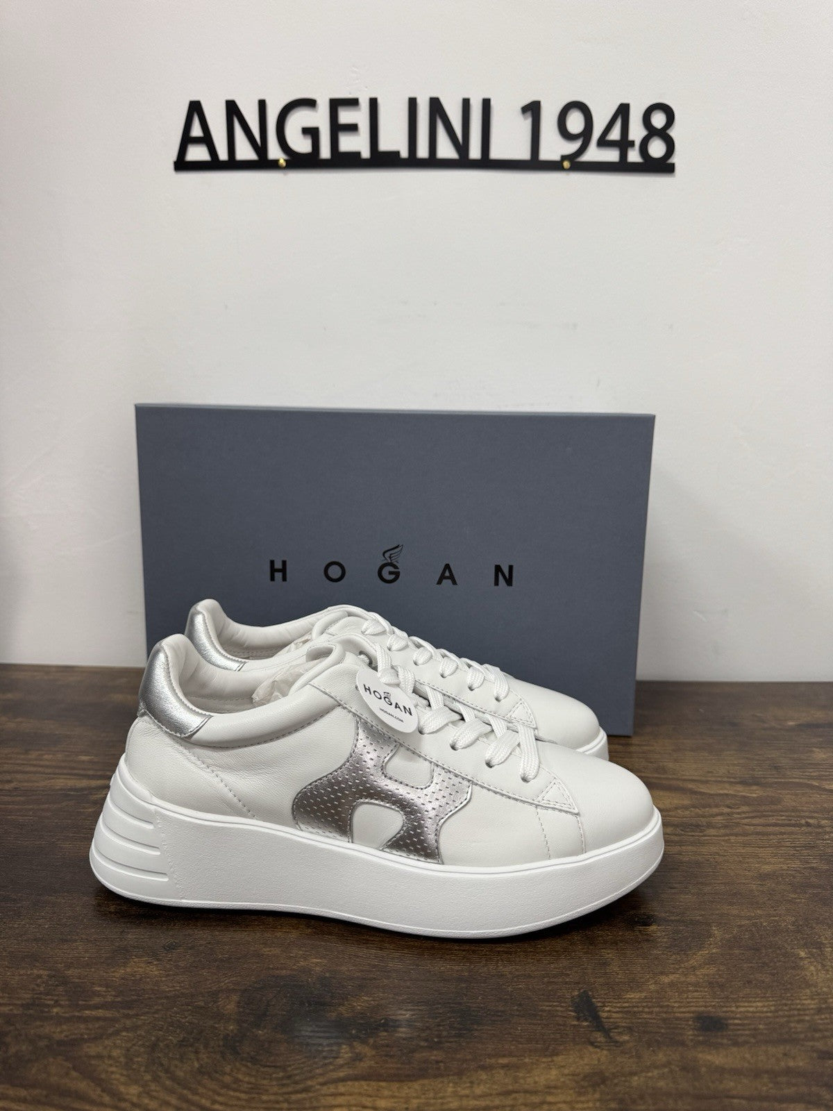 Hogan Rebel H562 Sneaker Pelle Bianco Argento Casual Donna 38