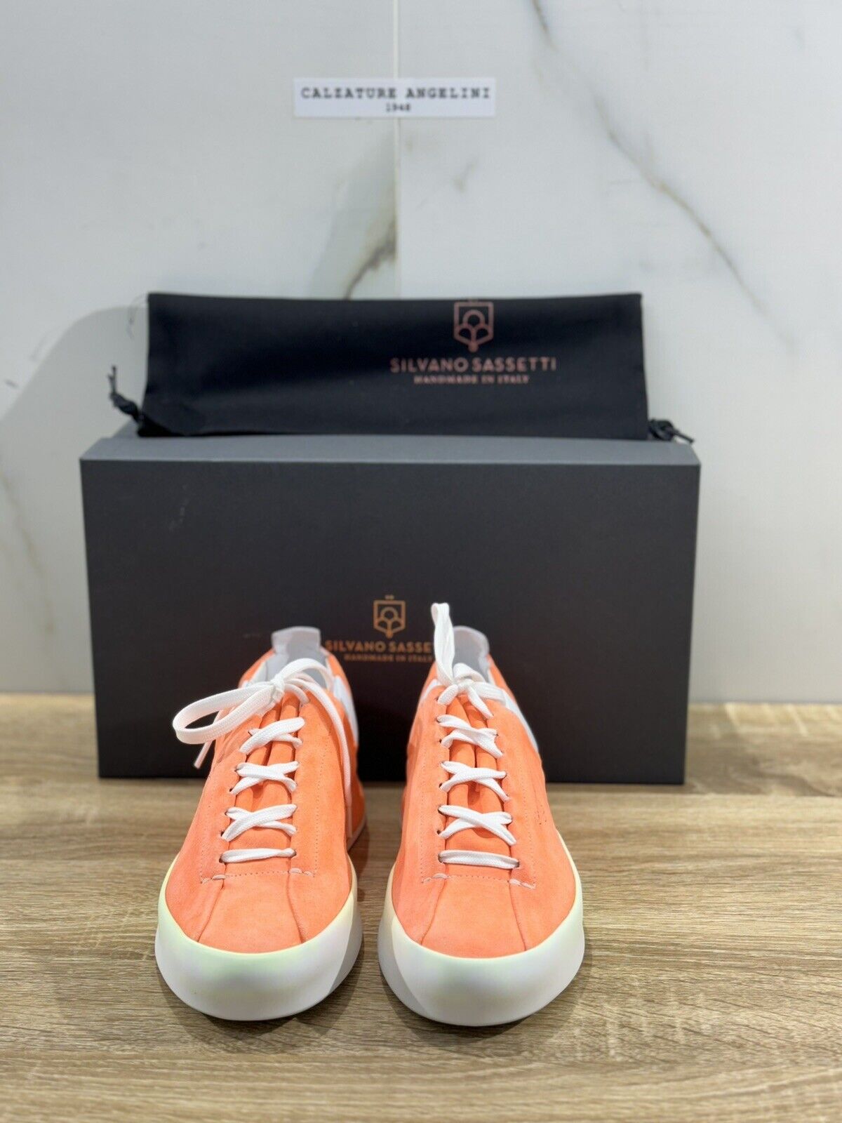 Silvano Sassetti Sneaker Donna Suede Orange  Luxury Craftmanship Casual Shoes 36