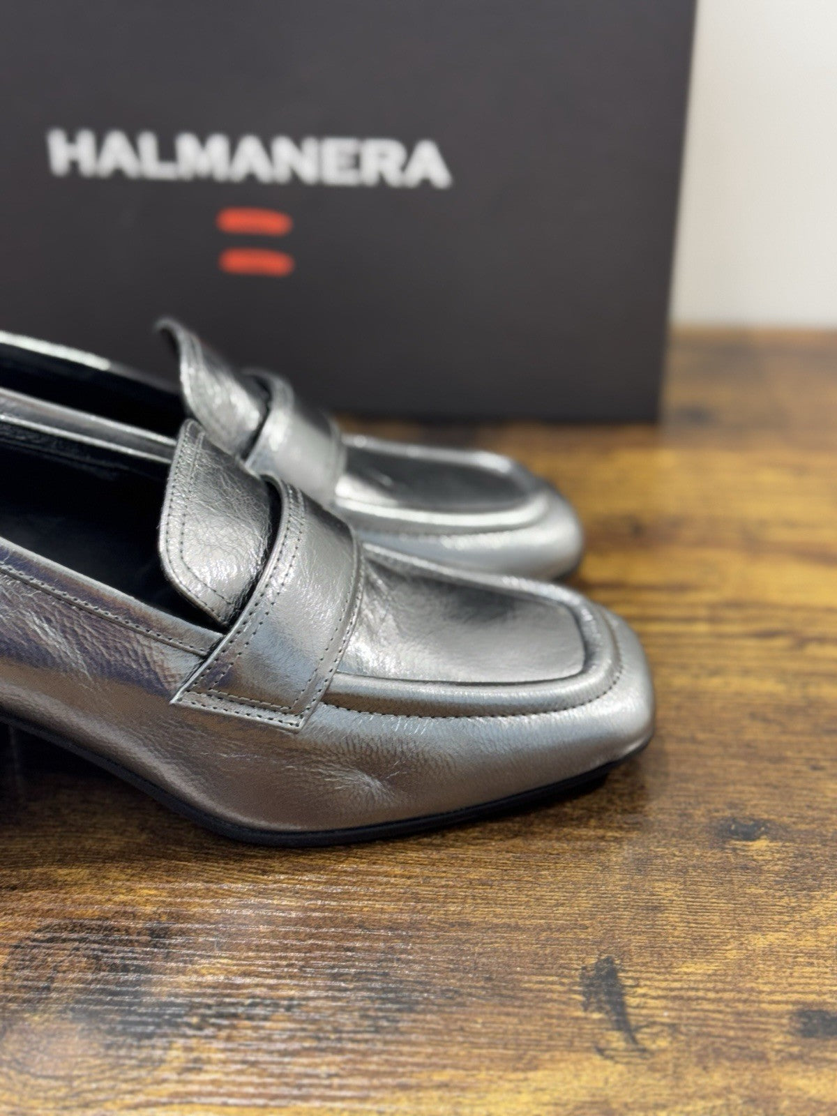 HALMANERA Mocassino   Pelle Acciaio Con Tacco Luxury Made In Italy Donna 41