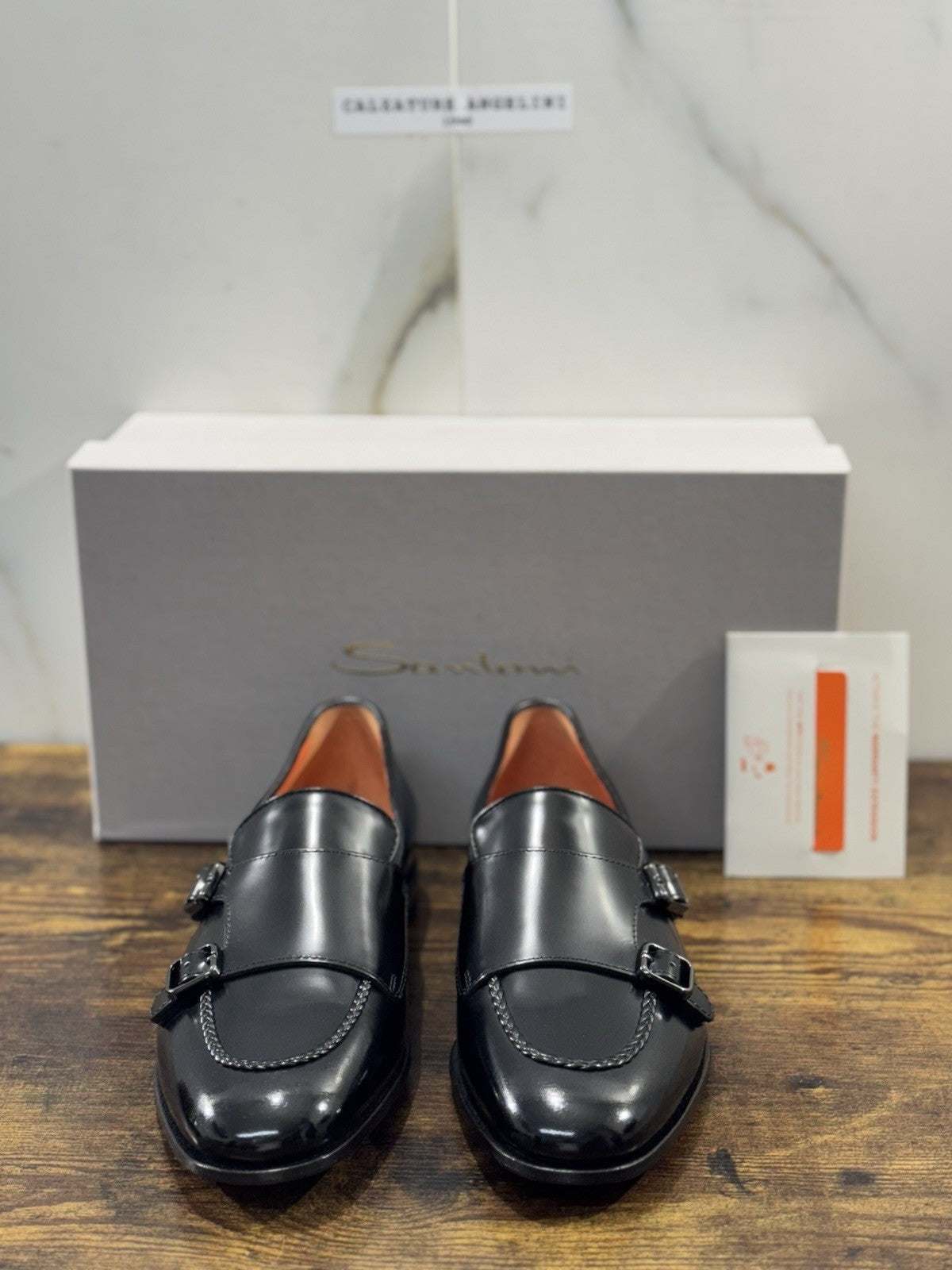 Santoni Doppia Fibbia Pelle Nero Goodyear    Luxury Santoni Scarpa Uomo 41