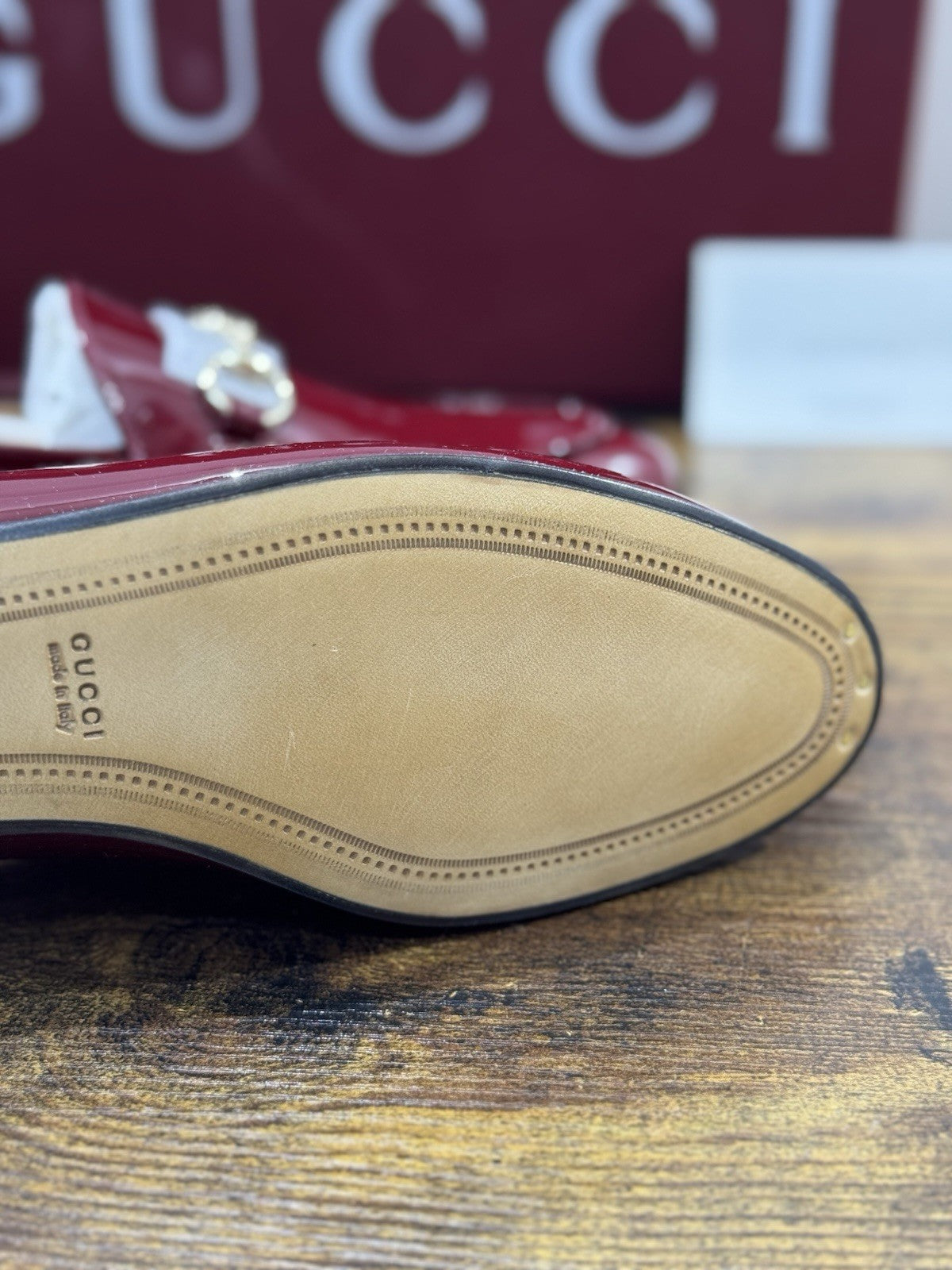 Gucci Mocassini Jordaan In Pelle Lucida Bordeaux Icon Gucci Donna 37.5