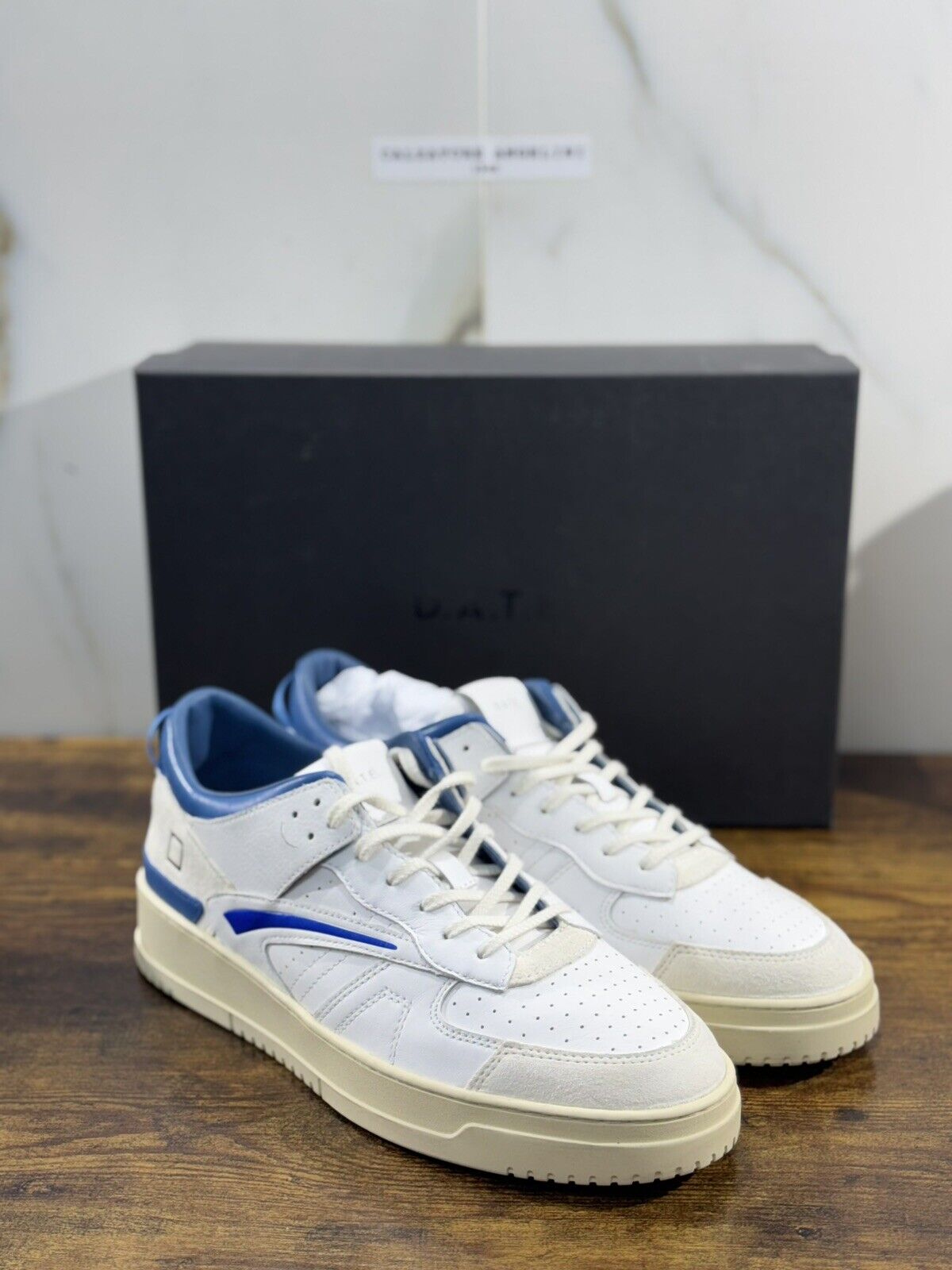 D.A.T.E Torneo White Blue  Uomo  sneaker Pelle Casual Shoes 44