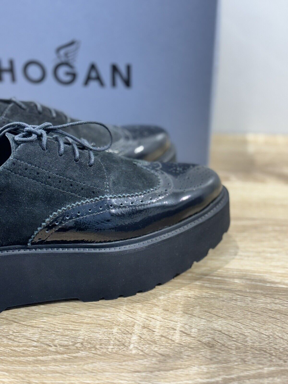 Hogan H355 Scarpa Donna Derby Bucature Pelle Nera Luxury Casual Hogan Woman 38