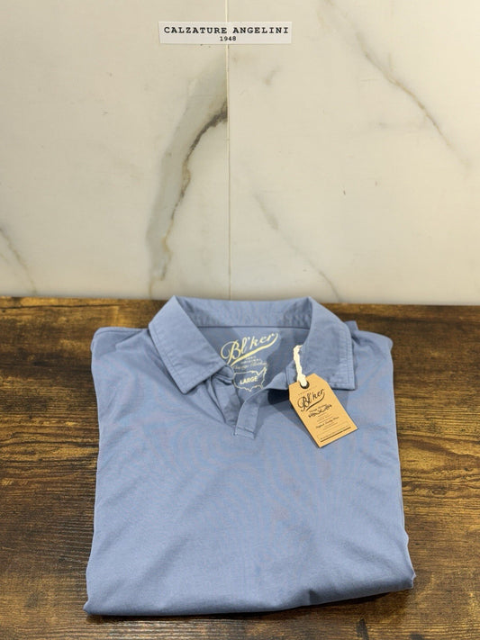 BL’ker  T Shirt Uomo Polo No Button Celeste  100% Cotone Vintage Clothing L
