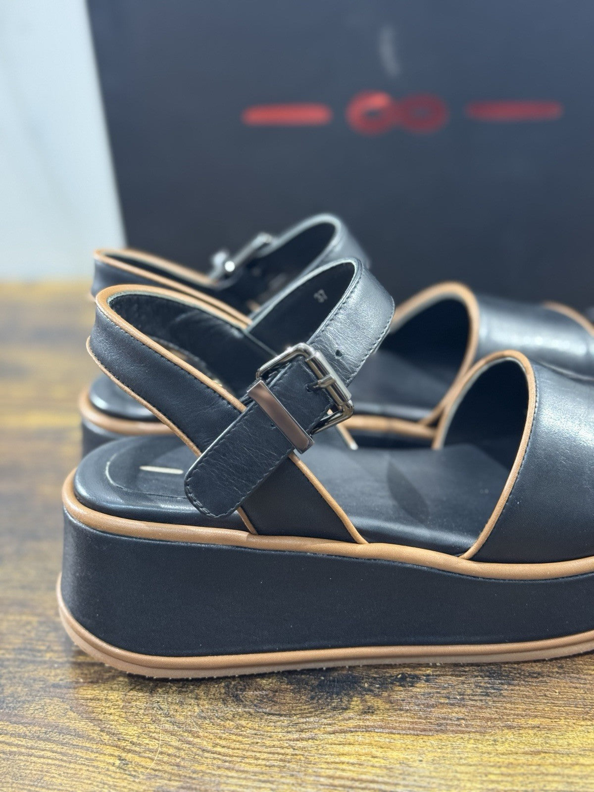 181 Alberto Gozzi Sandalo Zeppa Pelle Nera  Casual Donna 37