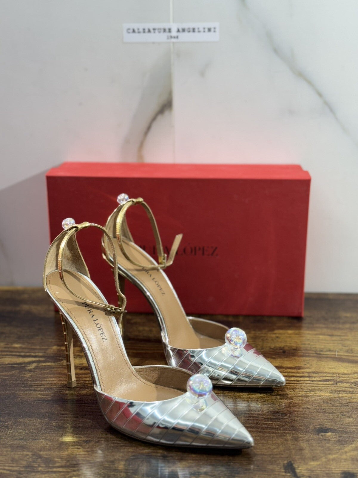 Pura Lopez Sandalo Donna Pelle Silver Gold Casual Sandal 38
