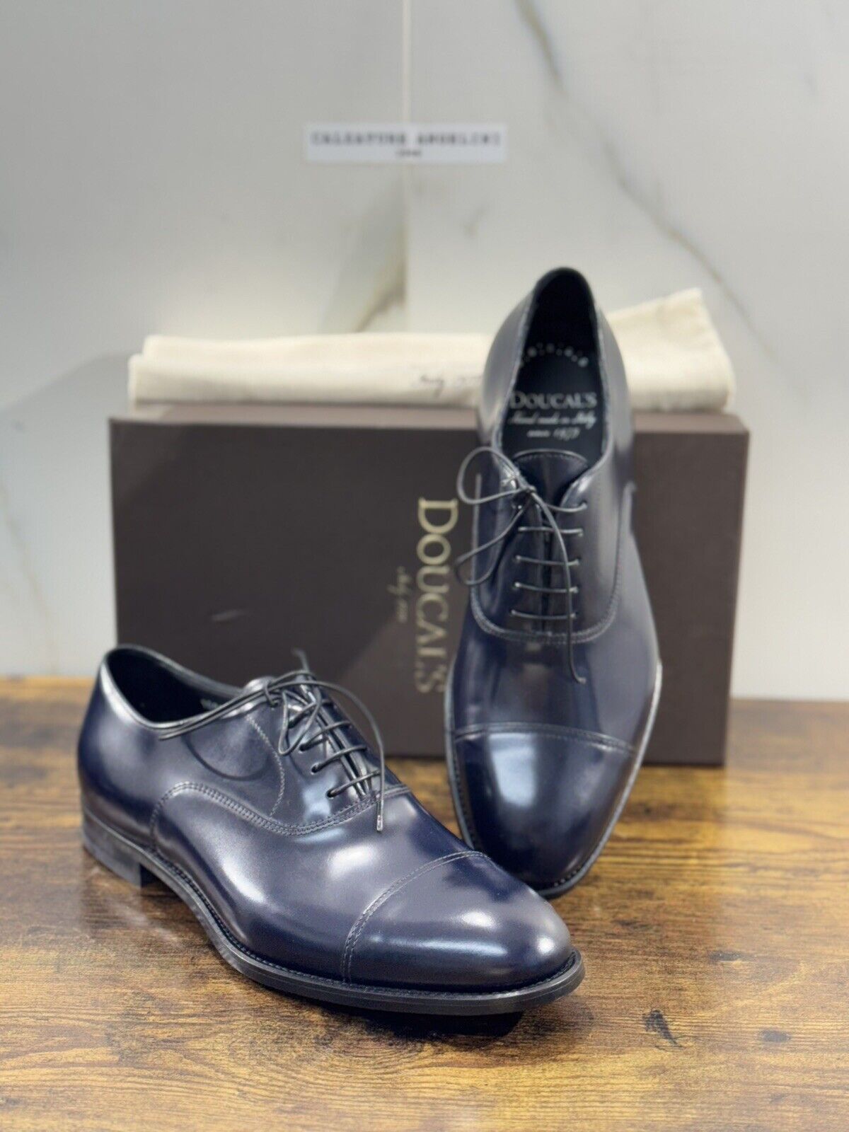 Doucal’s Scarpa Uomo Derby Oxford Pelle Blu Luxury Men Doucal’s Shoes 39