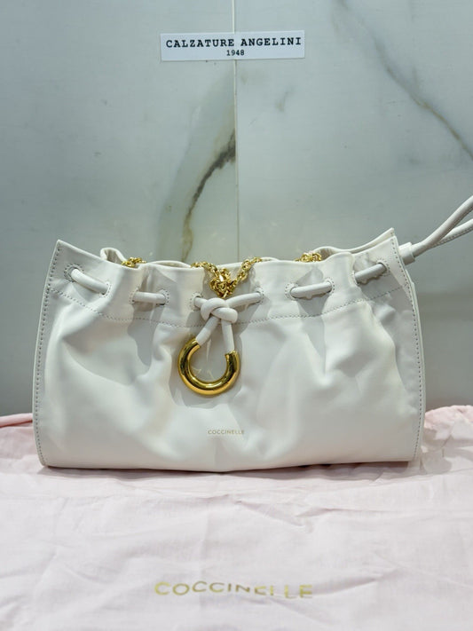 Coccinelle Borsa  Isabela Bianca  100% Pelle Made In Italy Donna Tracolla Oro