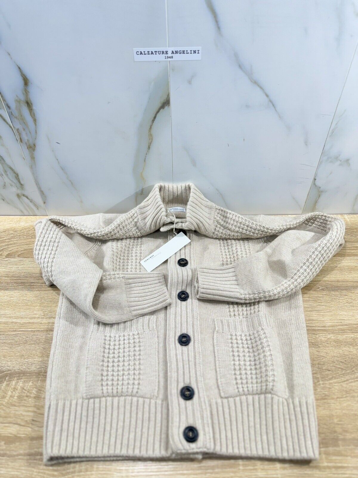 Heritage Maglia Uomo 100% Cashmere Beige   Made In Italy Cardigan Bottoni 50