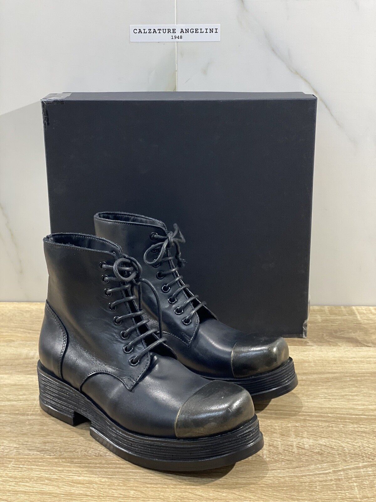 Duca D’ascalona Anfibio Donna Ginette  In Pelle Nero Handmade Boot Woman 38