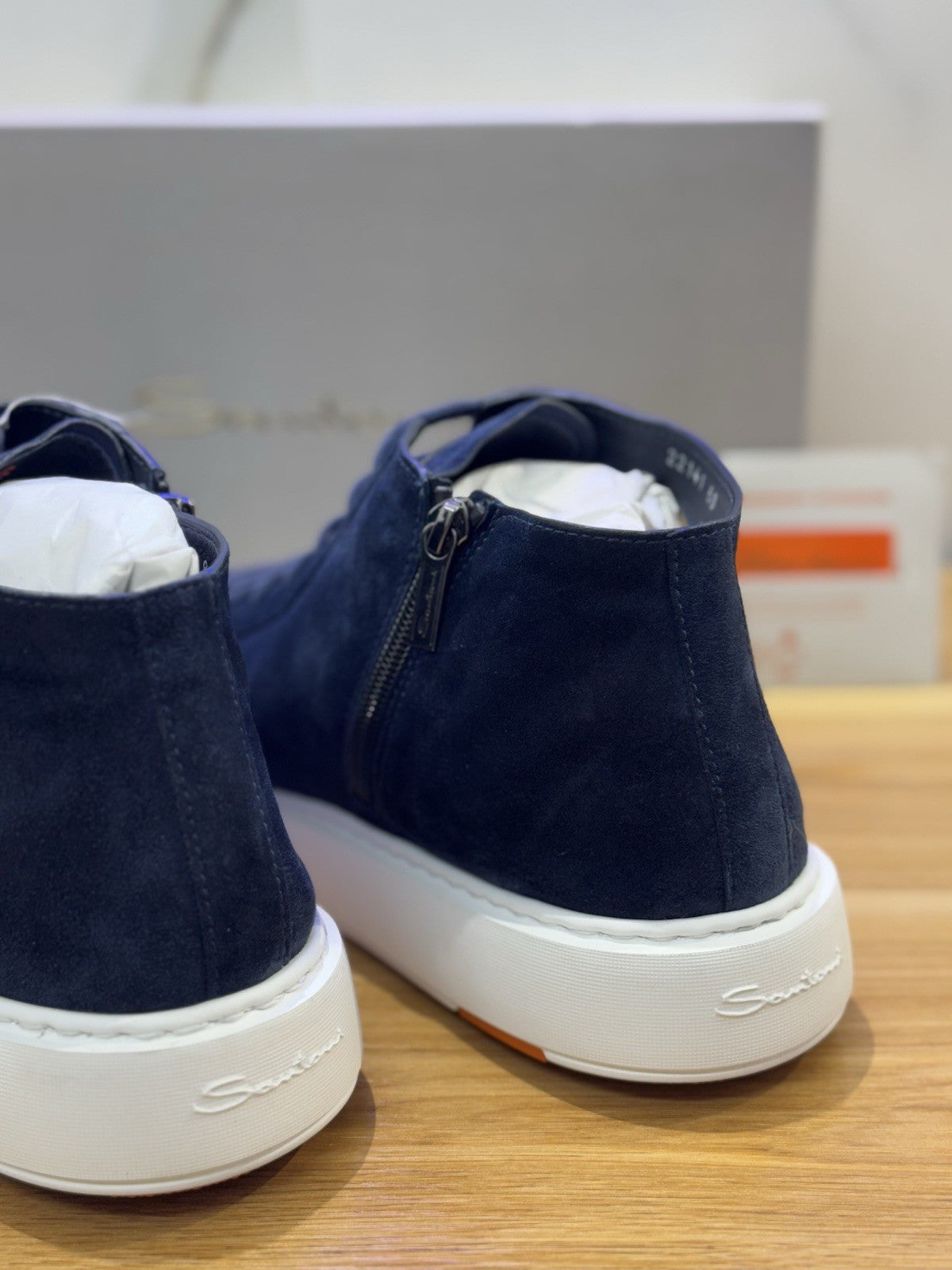 Santoni Icon  High Sneaker Pelle   Suede Blu  Luxury Santoni Scarpa Uomo 42