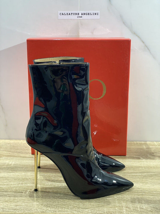 WO Milano tronchetto donna vernice nero casual boot tacco gold luxury 40