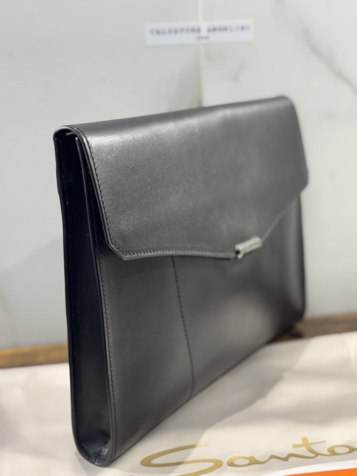 Santoni Porta Documenti Pelle Grigia Anticata Luxury Santoni Bag Uomo 