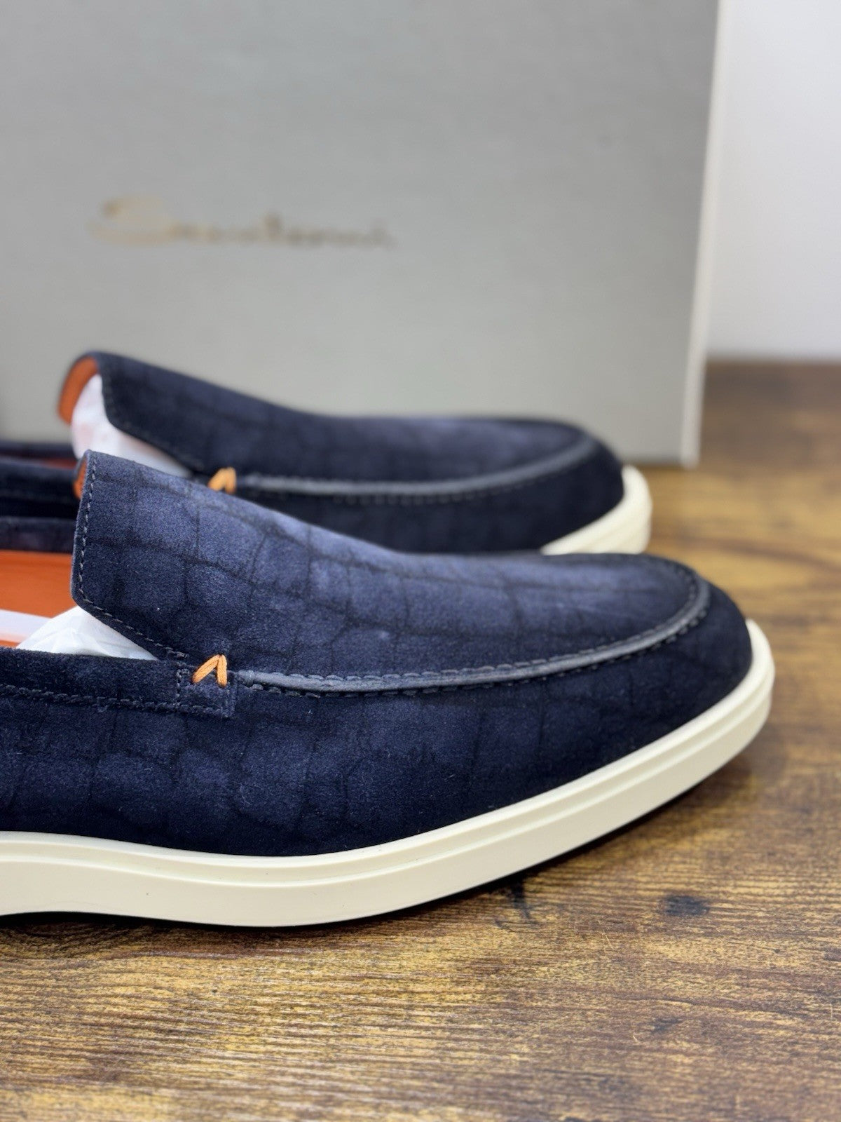 Santoni Mocassino Summer Walk Suede Blu Luxury Santoni Scarpe Uomo 45