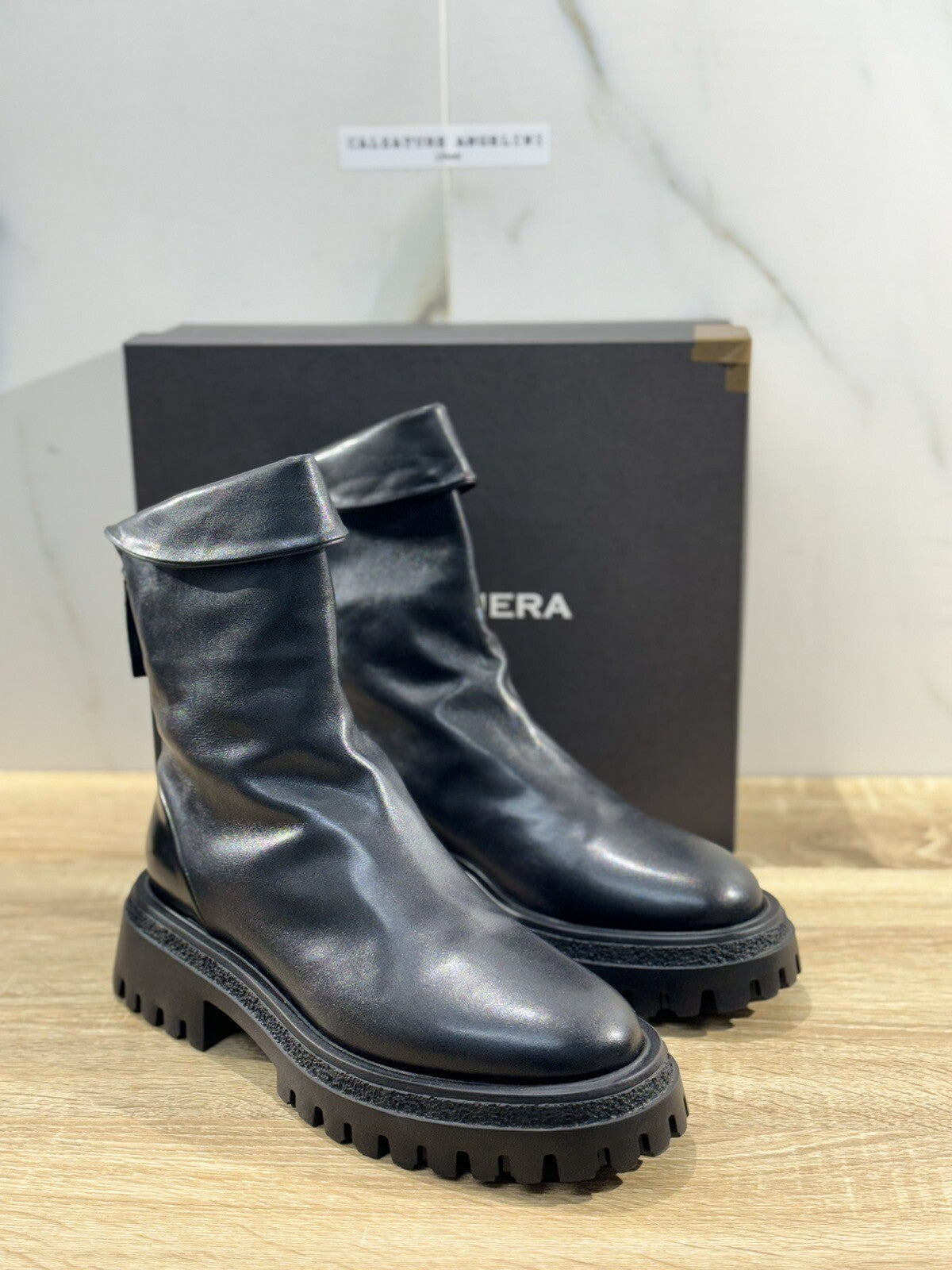 HALMANERA Biker Donna Rama Pelle Nera Extra Light Casual Handmade Boot 41