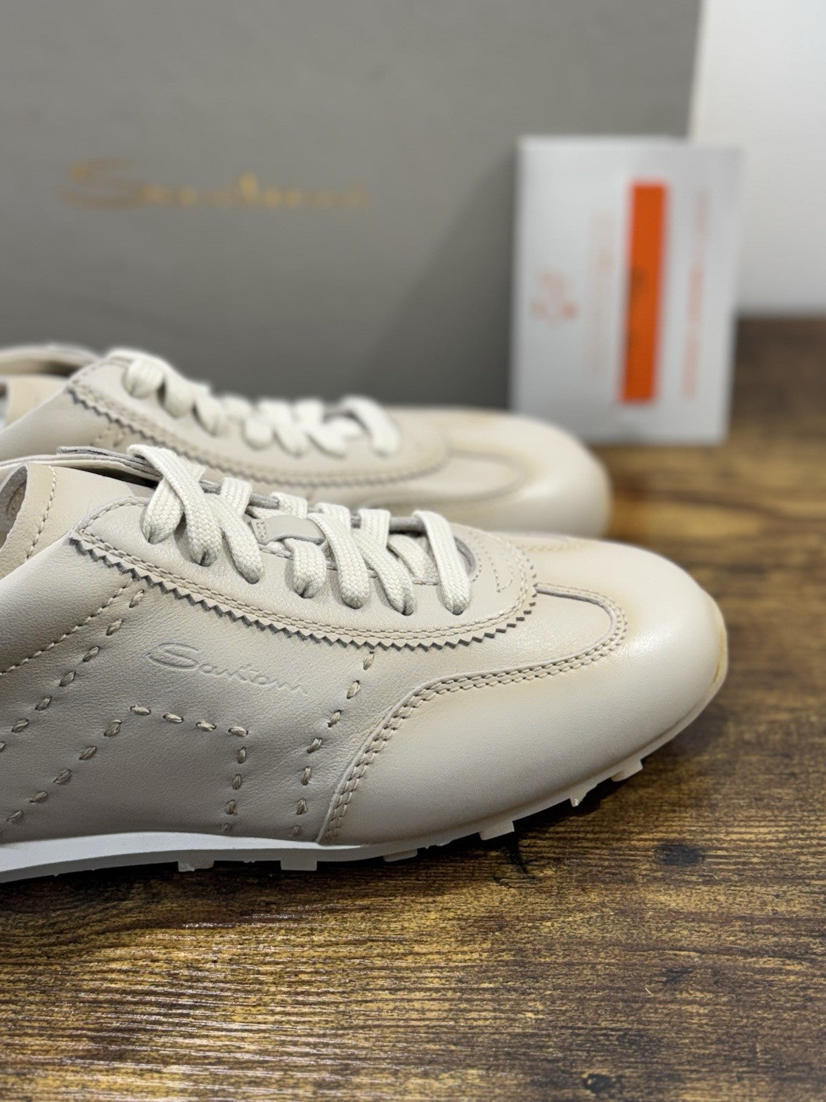 Santoni Sneaker Pelle  Beige  Icon Luxury Men Santoni Shoes Icon Uomo 41.5